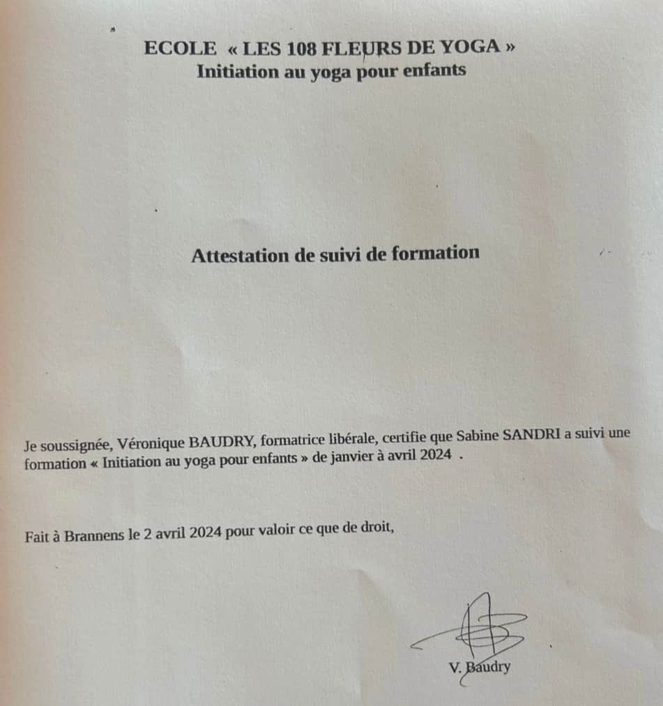 certification diplome yoga enfants 2024 108fleurs yoga